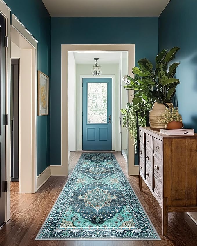 RELEANY Washable Area Rug, Runner 2'x8', Teal | Non-Slip, Water Repellent - Image 9
