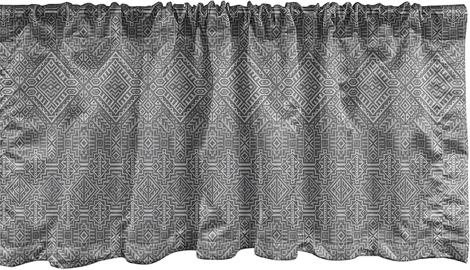 Ambesonne Aztec Window Valance Pack of 2, Pattern of Symmetric Tribal Inspired Streaks and Motifs in Greyscale Tones, Rod Pocket Curtain Valances for Kitchen Bedroom, 42" X 12", Pale Grey and Dimgray