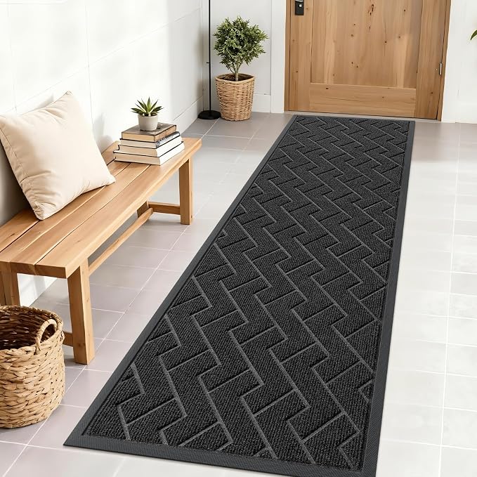 OLANLY Front Door Mat Outside 71x23, All-Season Absorbent Rubber Doormat | Black by OLANLY