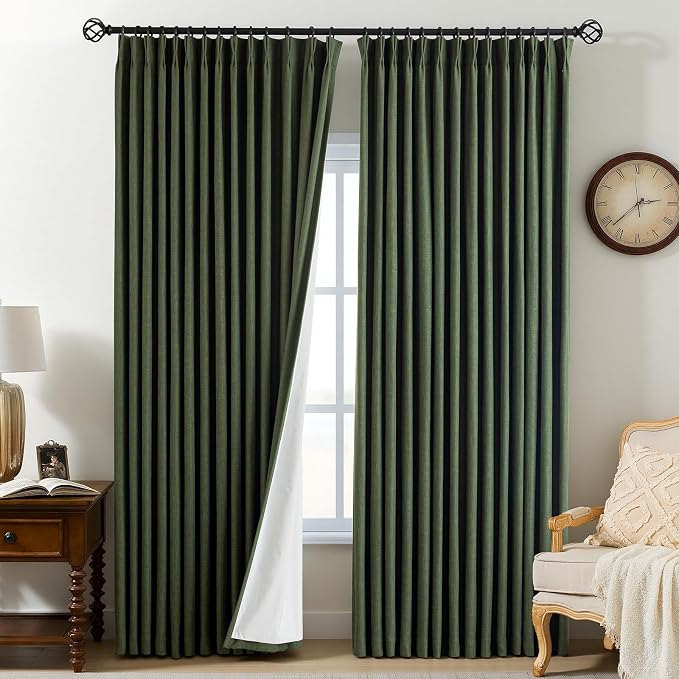 AUSSPVOCT Pinch Pleated 95 Inch Linen Curtains 100% Blackout by AUSSPVOCT