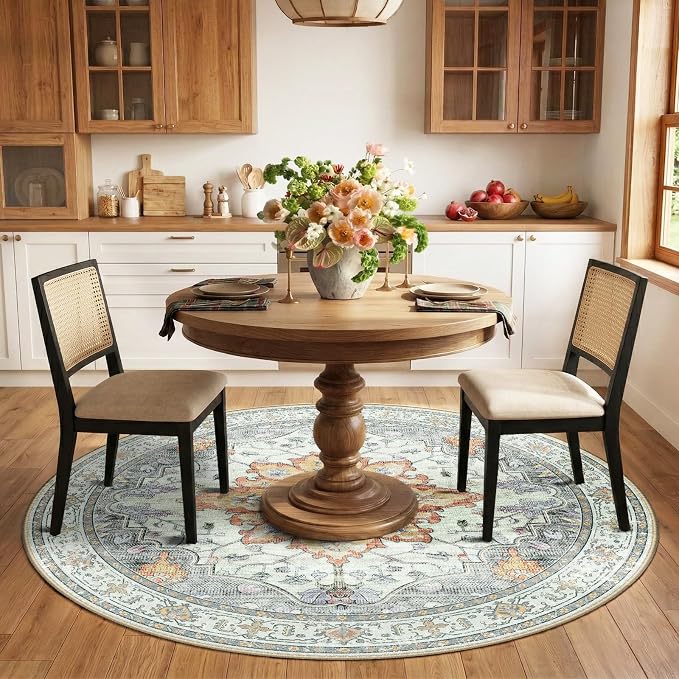 RELEANY Washable Area Rug, Round 6ft, Water Repellent, Pet Friendly, Vintage - Image 2