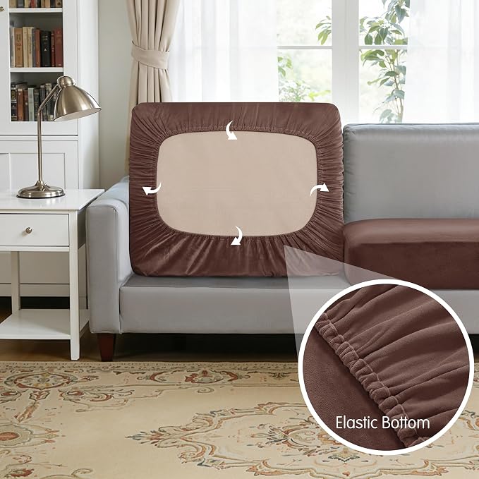 Hokway Velvet Couch Cushion Covers Water Resistant Seat Covers Stretch Sofa - Image 4