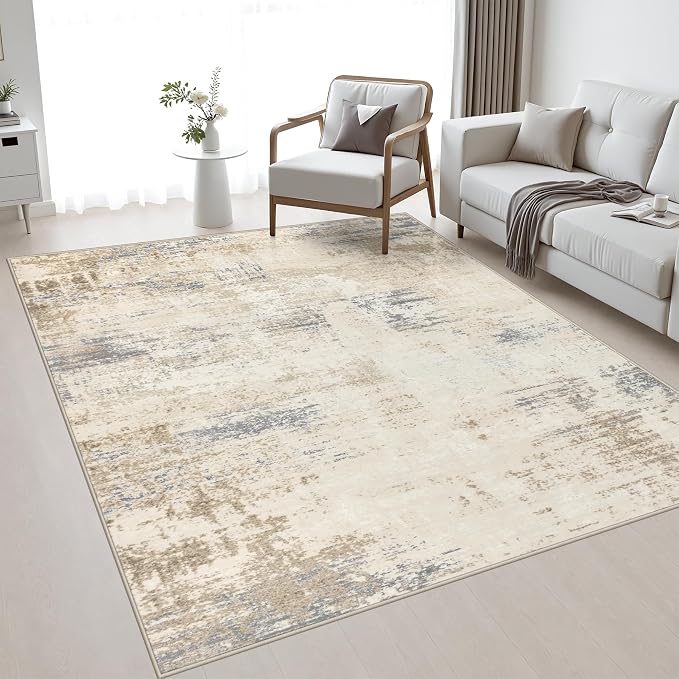 Area Rug Living Room: 4x6 Modern Washable Soft Carpet Beige Brown | by FXRHLP