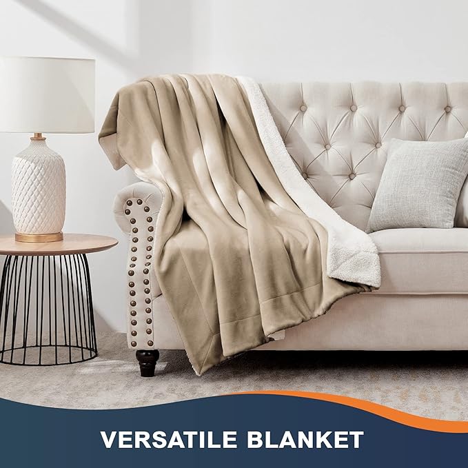 Walensee Sherpa Fleece Blanket (Throw Size 50”x60” Camel) Plush Throw Fuzzy Super Soft Reversible Microfiber Flannel Blankets for Couch, Bed, Sofa Ultra Luxurious Warm and Cozy for All Seasons