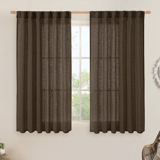 Linen Semi Sheer Curtains 48 Inch by LAMIT