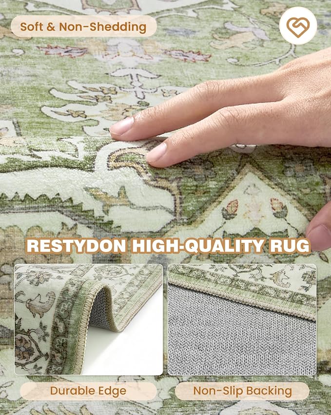 Runner Rug 2x10, Washable Rugs for Entryway Rug, Light Green | Non Slip Kitchen - Image 6