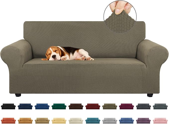 Stretch Loveseat Couch Cover, 2 Cushion Couch Slipcover, Khaki | 1-Piece by KEKUOU