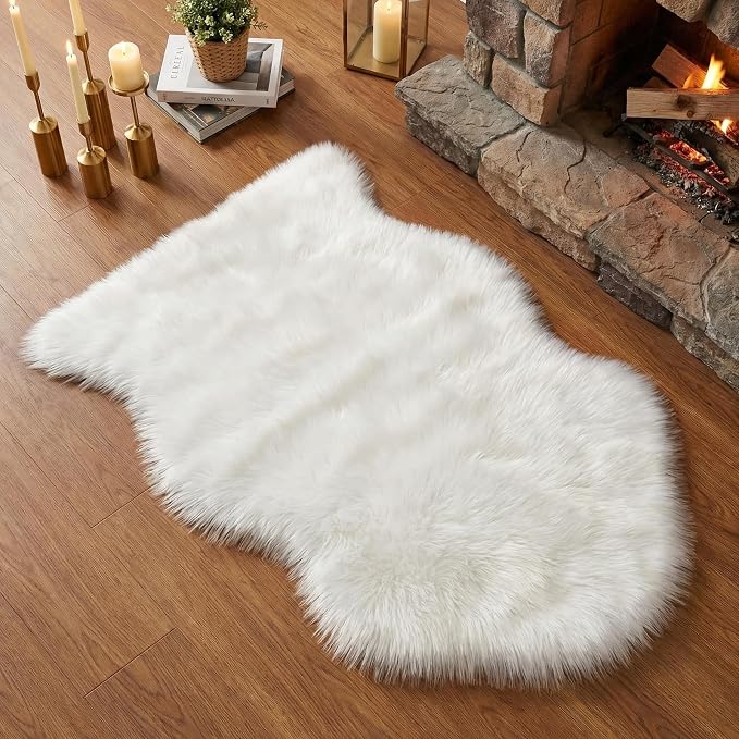 duduta White Faux Fur Throw Rug 2x3 ft, Small Bedside Rug Dorm Chair Cover | - Image 8