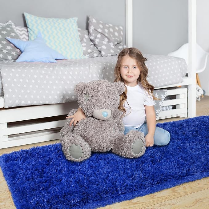 Pionblank Fluffy Runner Rugs for Bedroom 2x6, Royal Blue | Modern Shaggy Area - Image 2