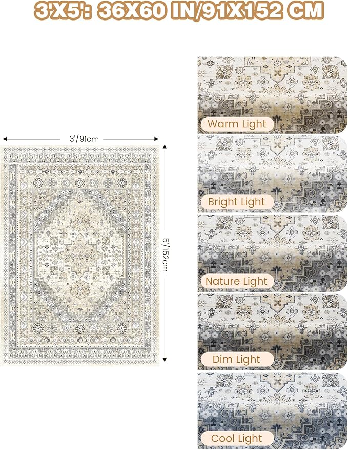 3x5 Washable Area Rug for Entryway Non Slip Kitchen Rugs, Floral Soft Living - Image 2