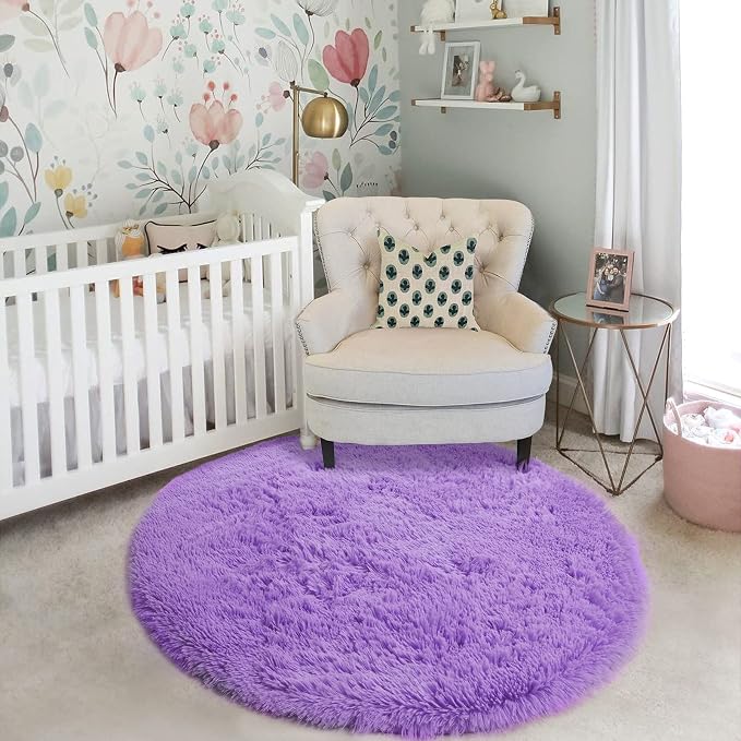 Amdrebio Purple Furry Big Round Kids Rug 6Ft - Image 7