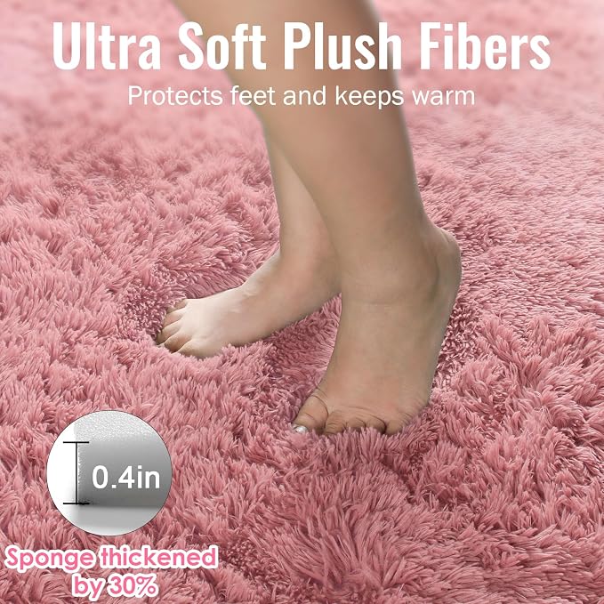 Blush Pink Fluffy Shag Area Rugs - Image 6