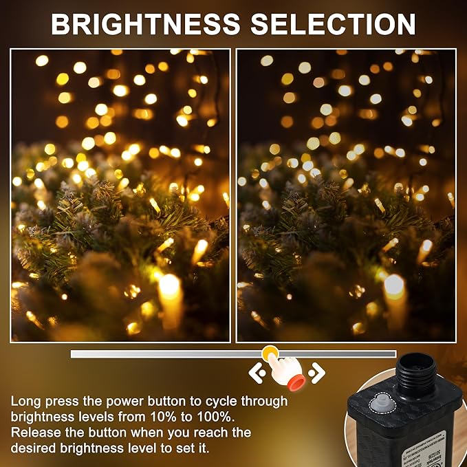 RPGT Christmas Light 500 LEDs 172ft Green Cable Wire Fairy String Outdoor Twinkle Lights Plug in 12 Modes for Xmas Party, Garden, Wedding, Home Decoration (Warm White)