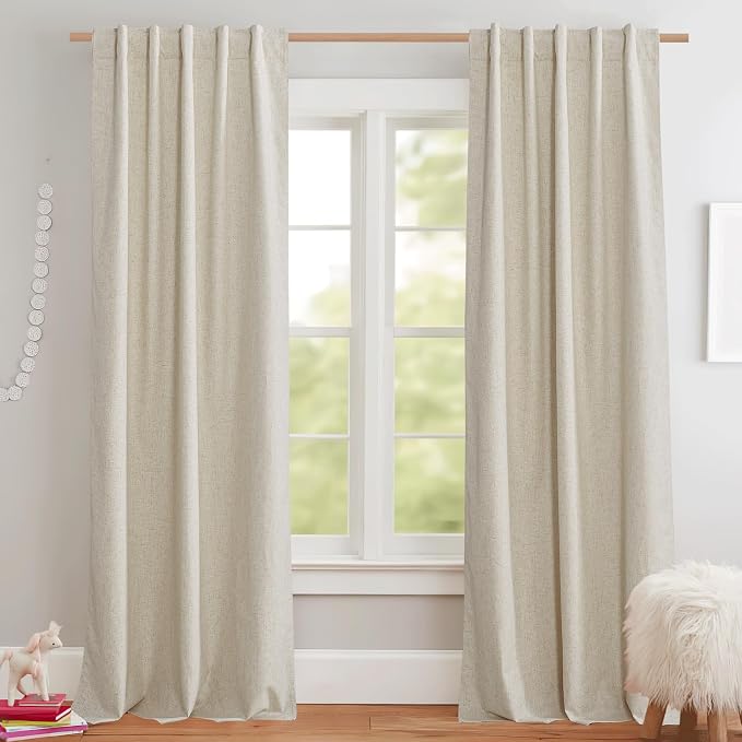NICETOWN Natural Full Blackout Back Tab Linen Curtains 84" Long 2 Panels by NICETOWN