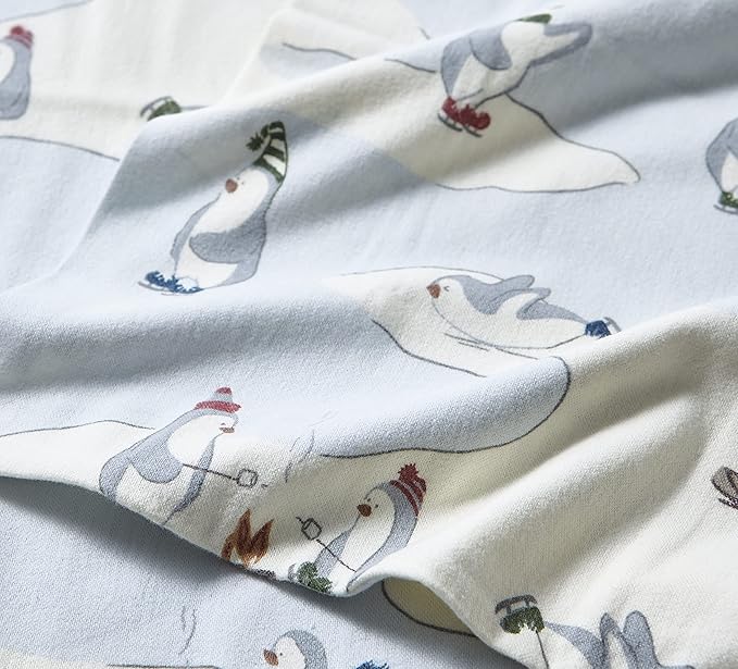 Eddie Bauer - Full Sheets, Cotton Flannel Bedding Set, Brushed for Extra Softness, Cozy Home Decor (Skating Penguin, 4 pcs, Full)