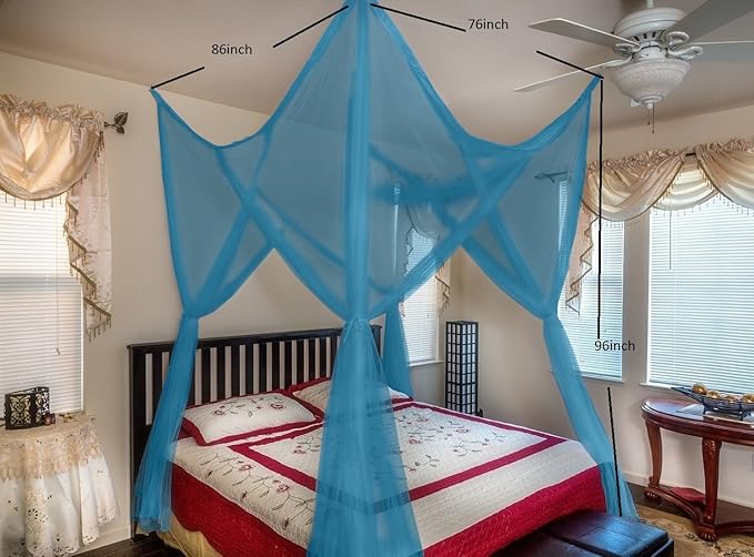 OctoRose Four Post Mosquito Net for Bed Canopy -Fits Queen, King, California King Beds-Indoor & Outdoor Use- Black