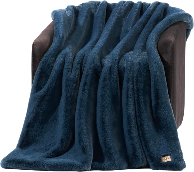 UGG Euphoria Throw Blanket, Plush Faux Fur Blanket, Indigo Blue | Reversible by Unknown