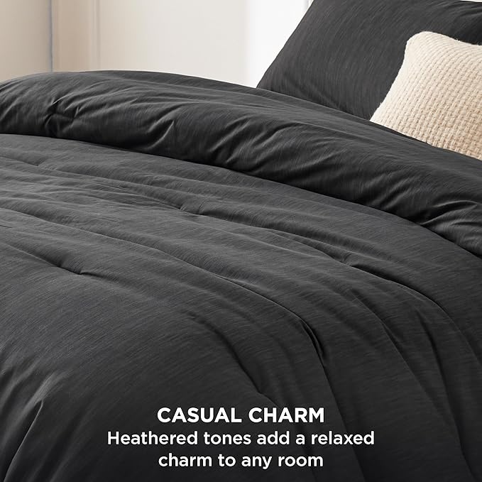 Bedsure Twin/Twin XL Comforter Set - Black Soft Bedding for All Seasons, Cationic Dyed Bed Set, 2 Pieces, 1 Twin Size Comforter (68"x88") and 1 Pillow Sham (20"x26"+2")