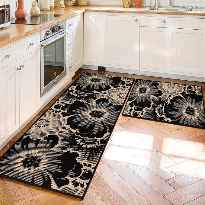 Findosom Washable Kitchen Rug Set of 2, Non Slip High-Low Textured Floral - Image 4