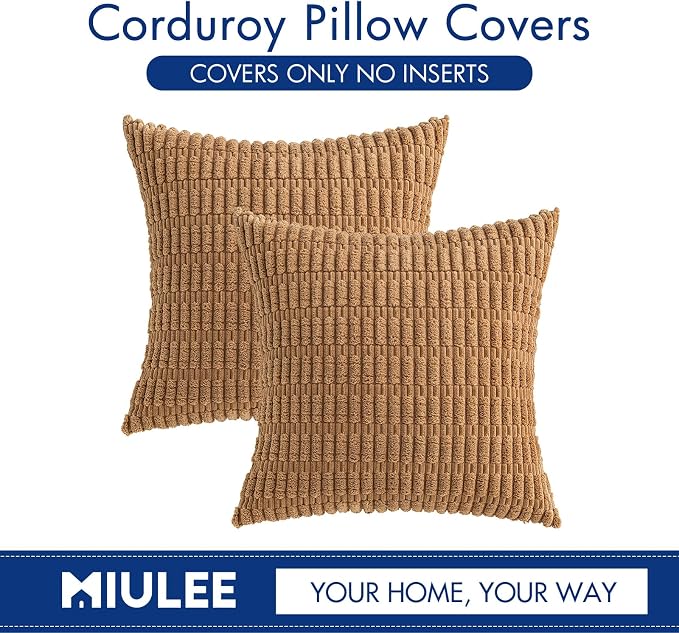 MIULEE Corduroy Decorative Throw Pillow Covers 16x16 Brown Pack of 2 | Soft - Image 6