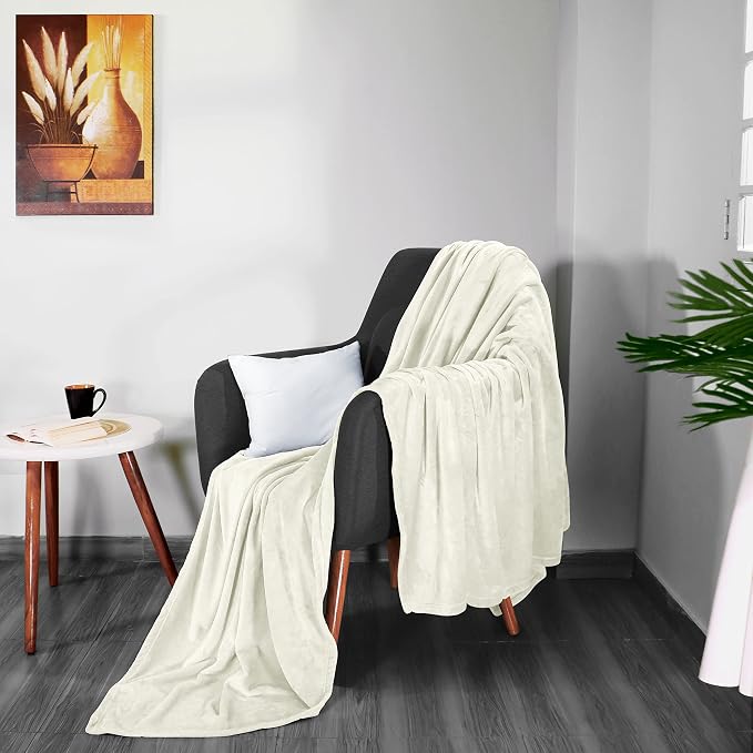 Utopia Bedding Ultra Soft Fleece Bed Blanket King Size Ivory | Microfiber Plush - Image 7