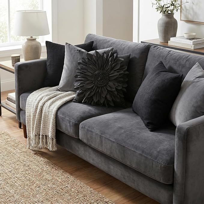 Black Accent 3D Flower Decorative Throw Pillow Covers - Image 3