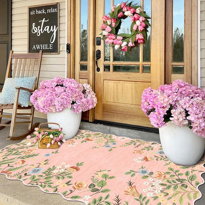 Pink Floral Entry Rug, 3x5 Ft Indoor Outdoor Mats - Image 4