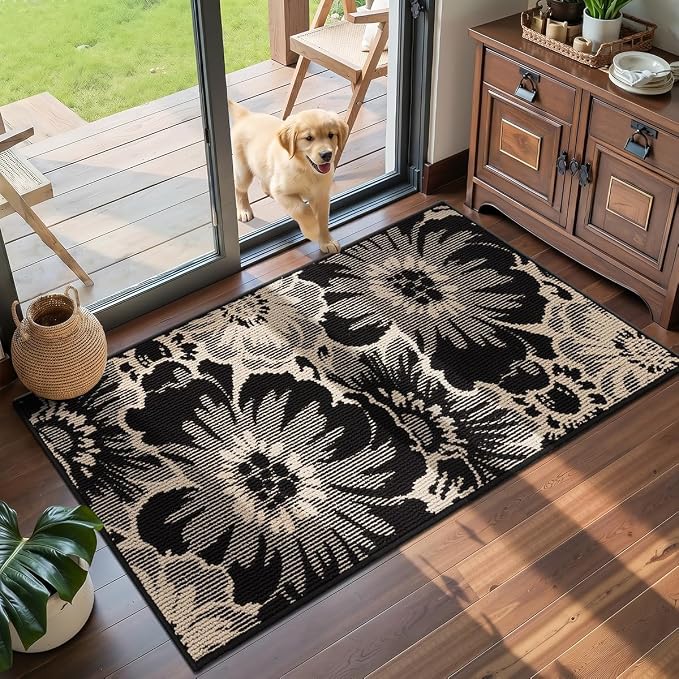 Findosom Hallway Runner Rug 2x4, Non Slip High-Low Textured Floral Washable by Findosom