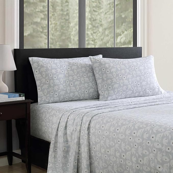 Eddie Bauer - Queen Sheets, Cotton Flannel Bedding Set, Brushed for Extra Softness, Cozy Home Decor, Oeko-Tex Certified (Deer Camp Green, Queen)