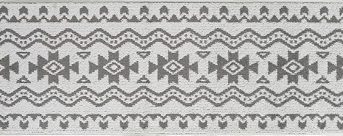 Custom Size Southwestern Style Runner Rug Mat for Wide Hallway Entryway Kitchen Laundry Room with Slip Resistant Latex Rubber Backing, Aztec Light Grey, 31 inch X 20 feet