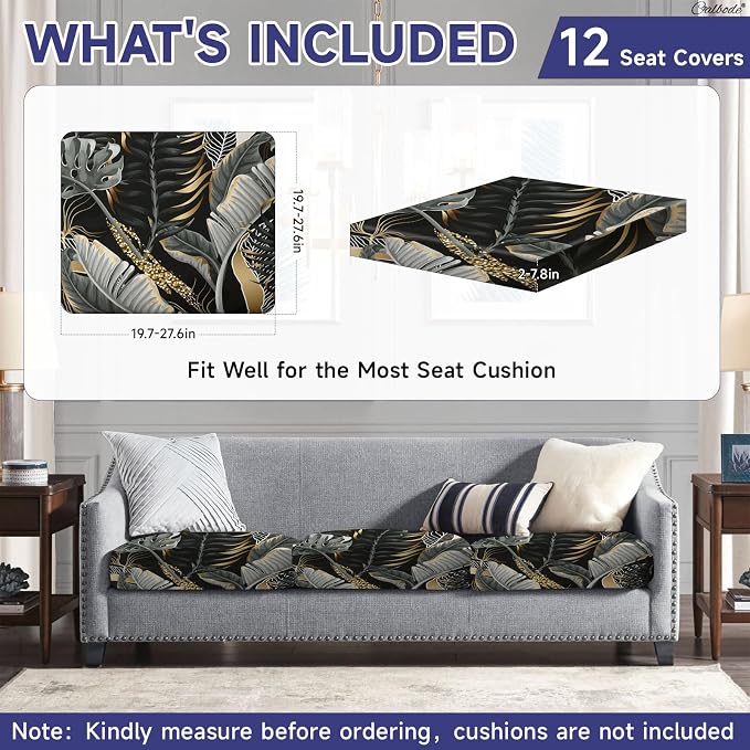 CALBODE 12 Pcs Stretch Outdoor Seat Cushion Covers, Indoor/Outdoor Couch Cover - Image 2