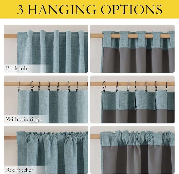 NICETOWN Skylark Blue 100% Blackout Short Curtains 63" Long - Image 6
