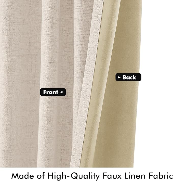 MIULEE 100% Blackout Linen Curtains 42 x 72 Inch Cream Beige 2 Panels | Thermal - Image 6