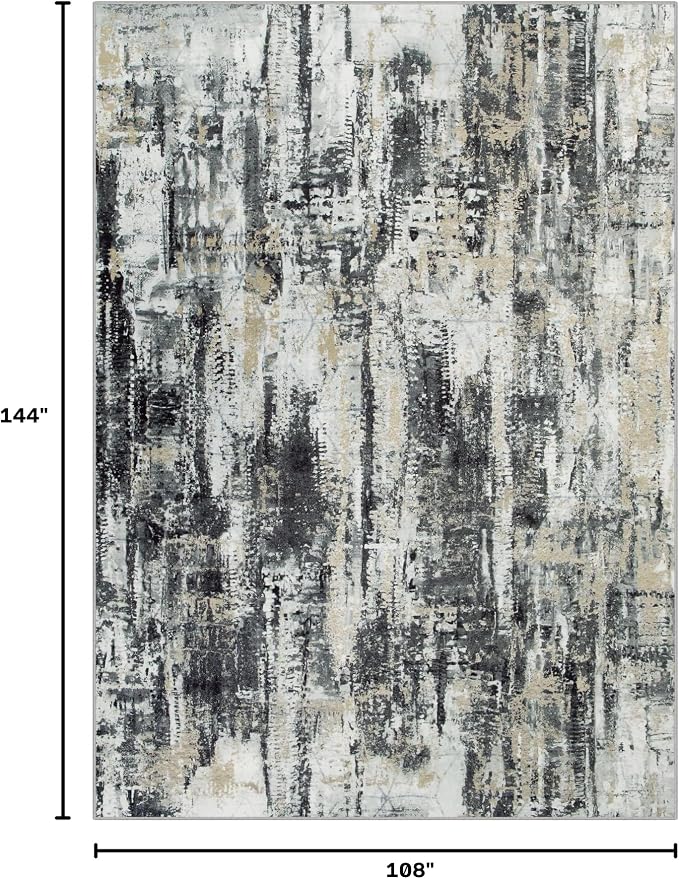 9x12 Area Rugs for Living Room: Washable Abstract Black Grey Gold Carpet | - Image 2