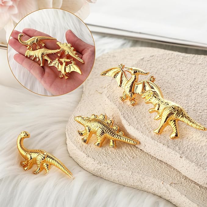 8 Pack Metal Dinosaur Knobs for Kids Furniture - Flying Dino Gold Finish Drawer Pulls & Cabinet Handles, Scratch-Resistant (Pterodactyl)