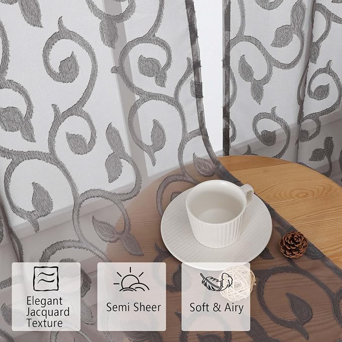 Furman Cafe Curtains 30 Inch Length 2 Panels Set, Elegant Geometric Jacquard - Image 3