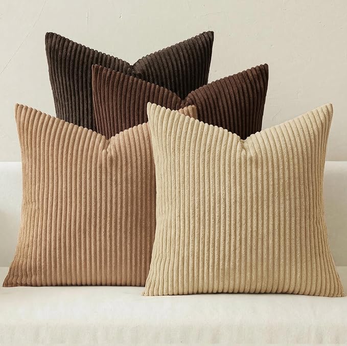 MIULEE Fall Corduroy Decorative Throw Pillow Covers Dark Brown 18x18 | Set of 4 by MIULEE