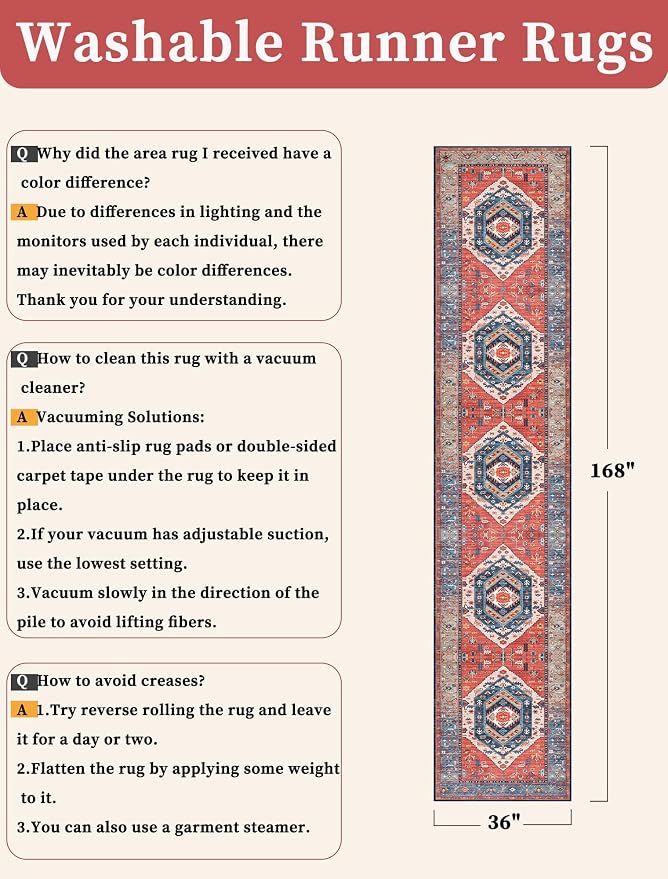 SERISSA 3x14 Washable Non Slip Boho Runner Rug - Image 6
