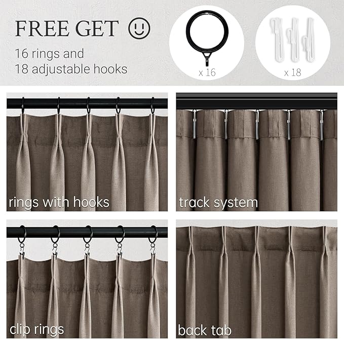 Topfinel Pinch Pleated Curtains 72 Inches Long 2 Panels Set, Dark Flax Semi - Image 4