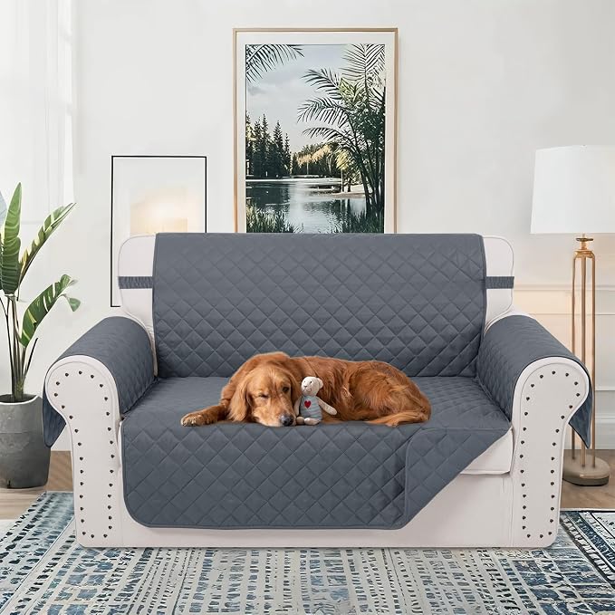 Reversible Loveseat Couch Sofa Covers, Dark Blue | Loveseat Covers - Image 2