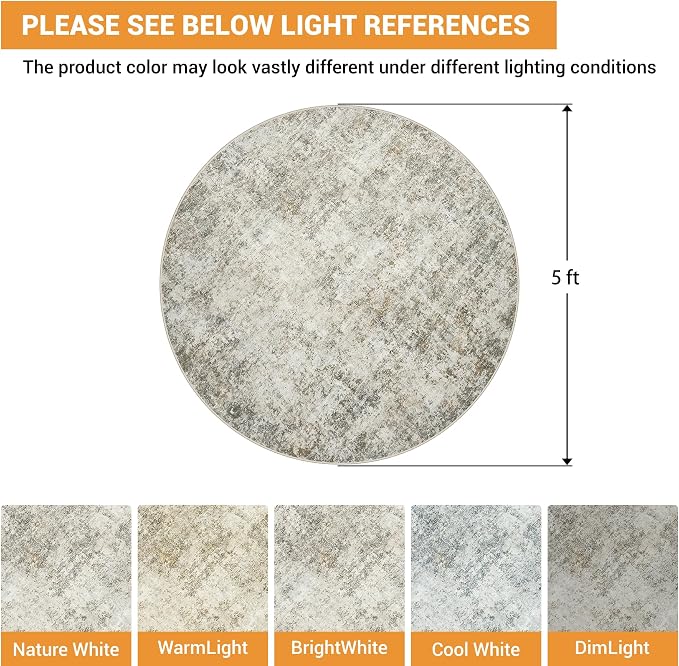 Aelenmu Round Rug 5ft Washable Rug - Image 2