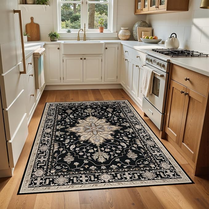 RELEANY Washable Area Rug, Water Repellent, Pet Friendly, Vintage Floral Boho - Image 4