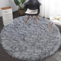 Faux Fur Rug, 5x5 Feet Grey Round Rugs by TENNOLA