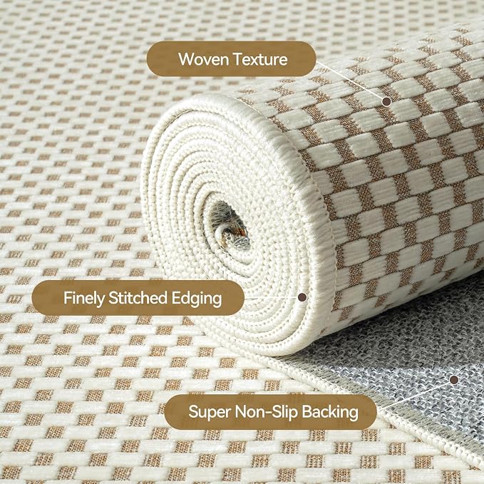Hallway Runner Rug Extra Long Kitchen Runner Washable Beige 2x8 ft | Boho Woven - Image 5