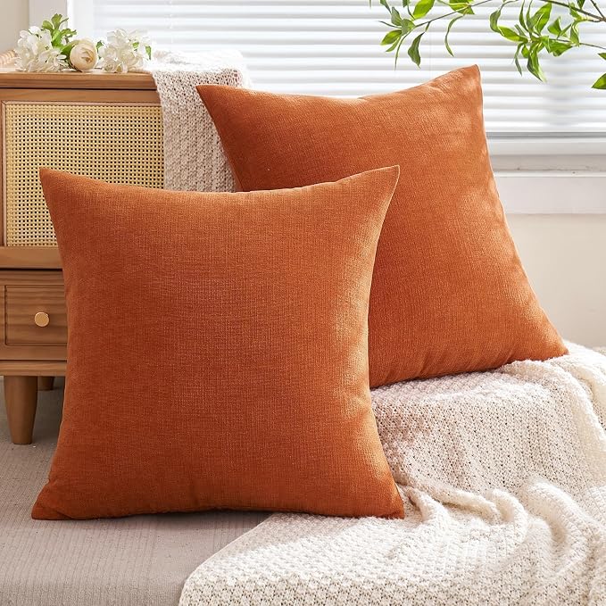 MIULEE Fall Orange Chenille Couch Throw Pillow Covers, 20x20 | Set of 2 - Image 4