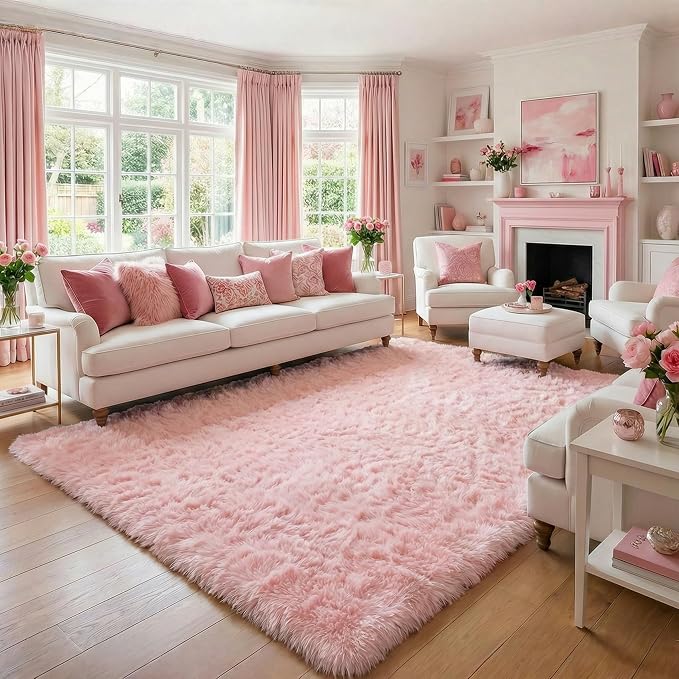 Amdrebio Pink Fuzzy Furry Kids Rug 5x8 - Image 8