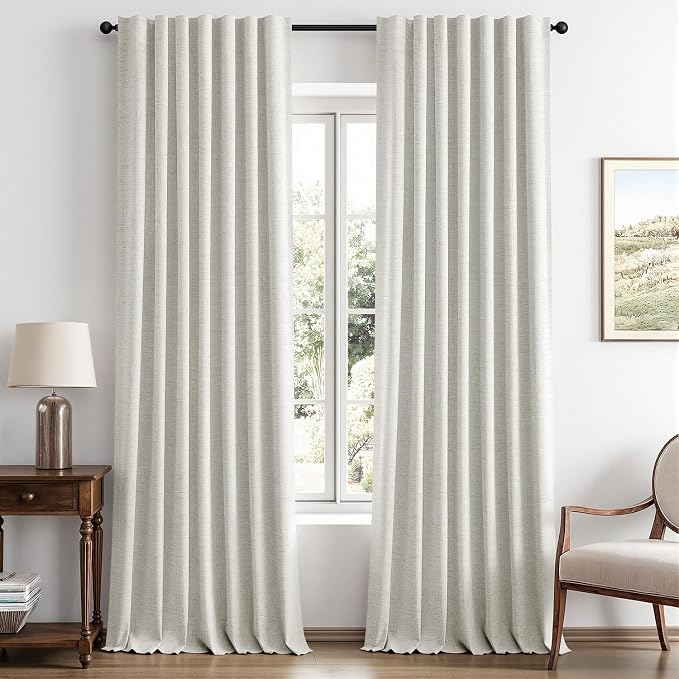 MIULEE 100% Blackout Linen Curtains 42 x 96 Inch Light Beige 2 Panels | Thermal by MIULEE