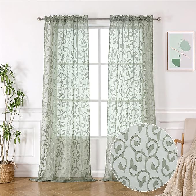 Furman Sheer Sage Green Curtains 90 inches Long - Image 2