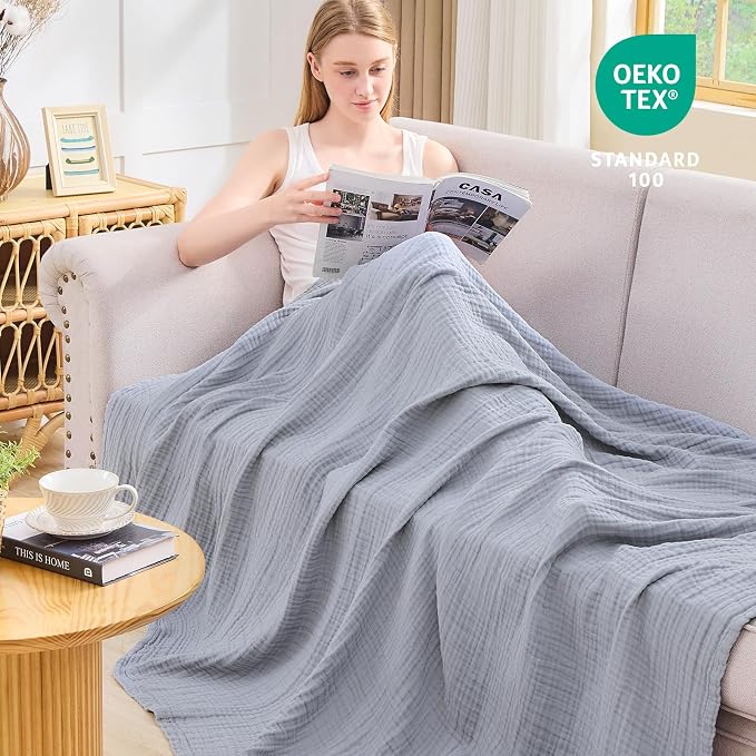 EMME Muslin Blankets for Adults Throw Blanket for Couch Breathable Gauze Soft - Image 4