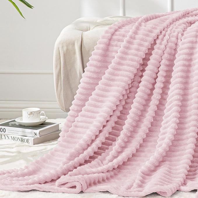 BEDELITE Ribbed Cherry Blossom Fleece Throw Blanket by BEDELITE